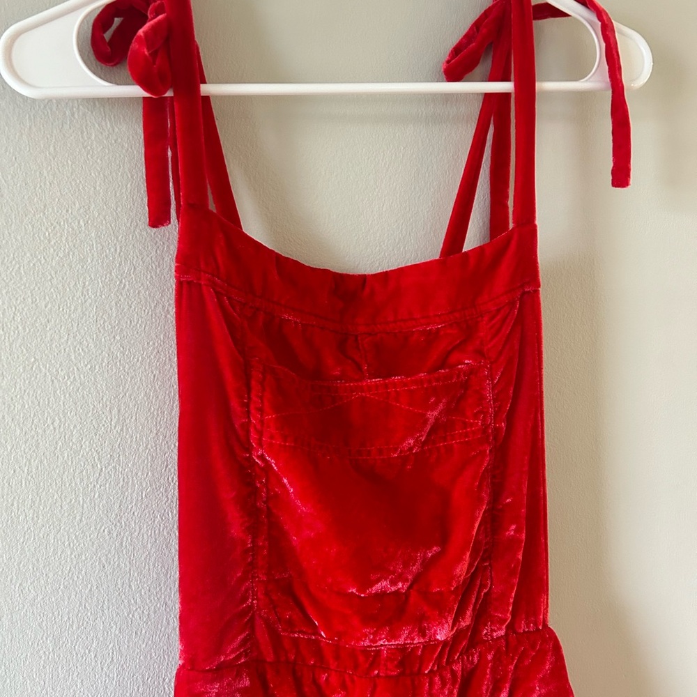 Free People Red Velvet Jumpsuit, size small - Picture 2 of 14